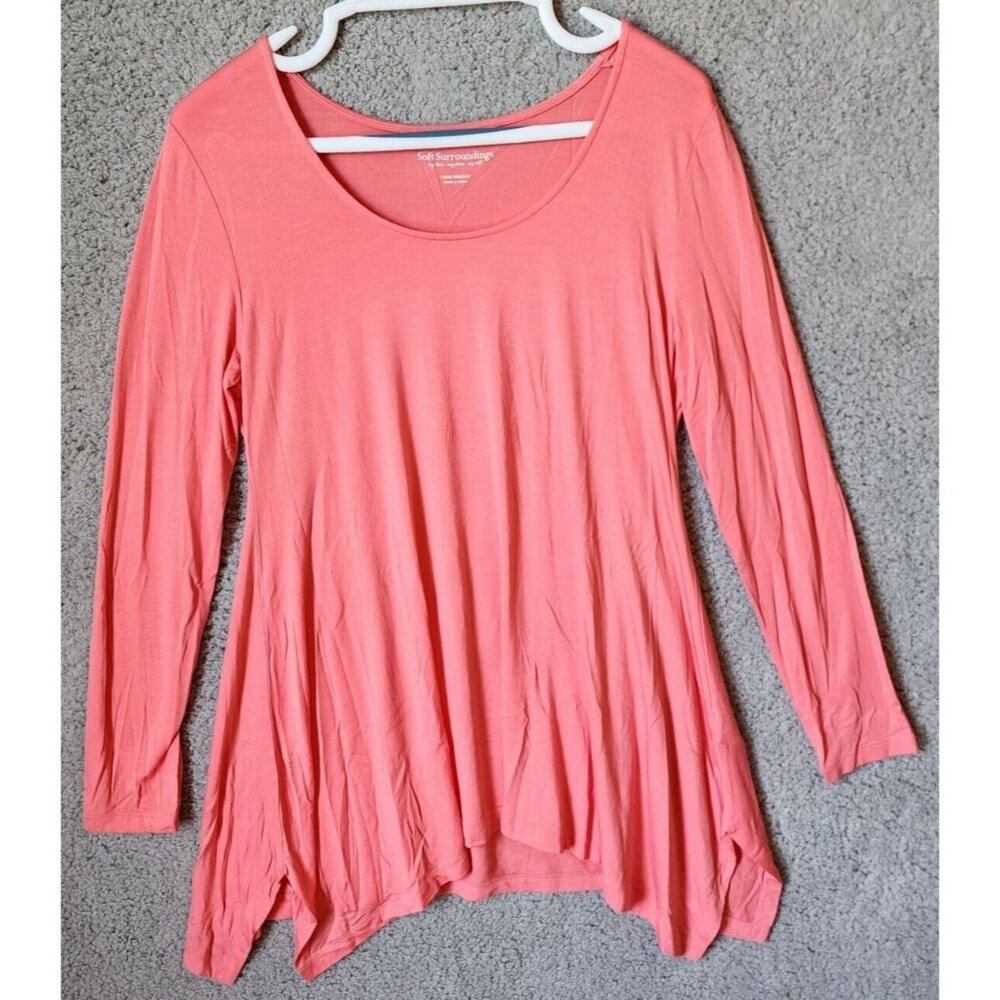 Soft Surroundings Women's Long Sleeve Asymetrical Hem Tunic Top Pink 35982 Sz PM